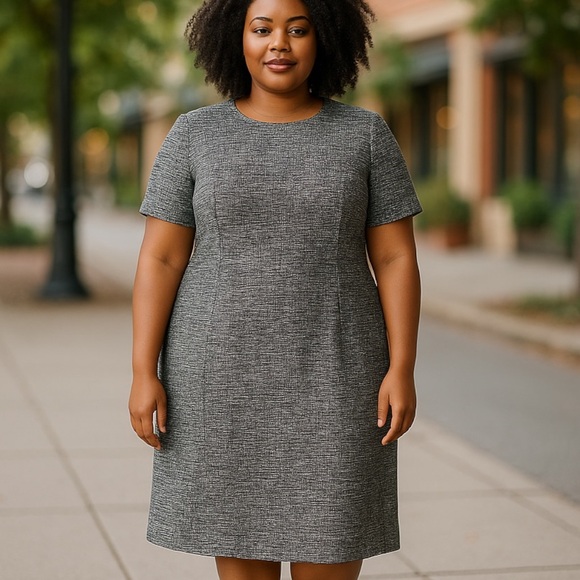 Calvin Klein Gray Sheath Midi Dress Short Sleeve Crew Neck - Picture 1 of 5